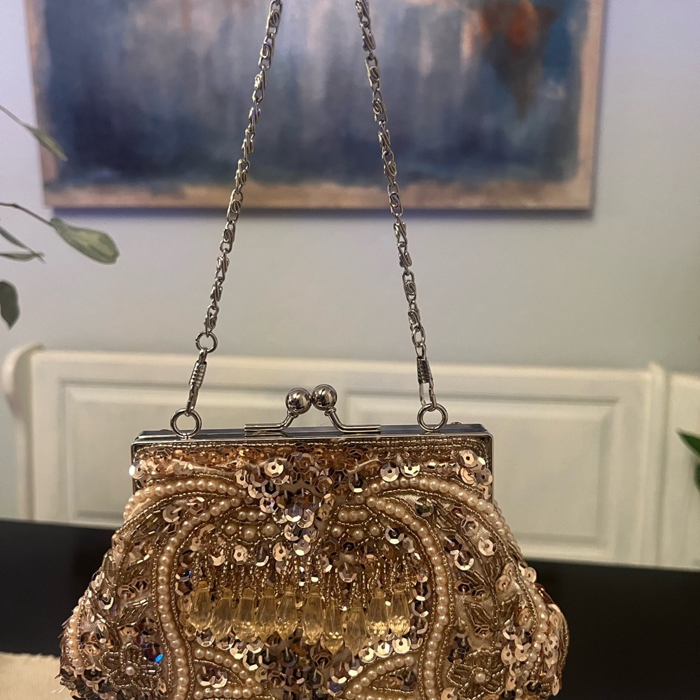 Vintage-Inspired Gold Beaded Evening Bag